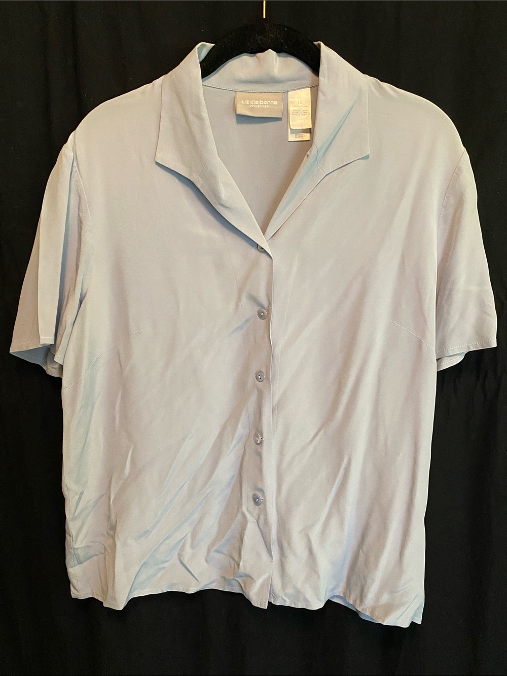 Liz Claiborne Silk Pale Blue Short-Sleeve Button-Front Camp Shirt